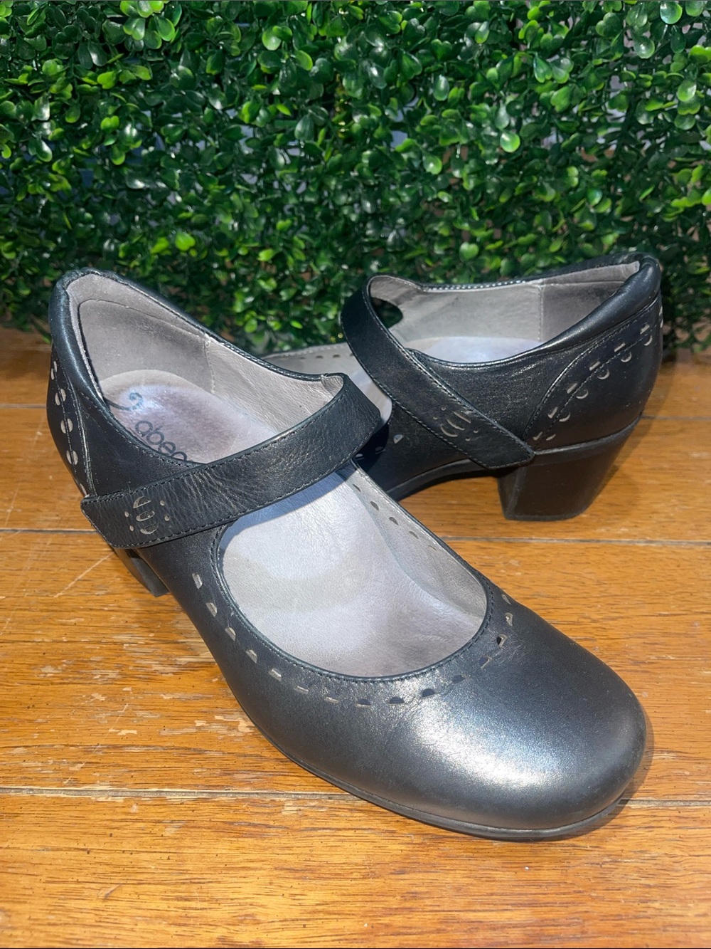 Abeo Black Mary Jane Comfort Flats with Hook Strap